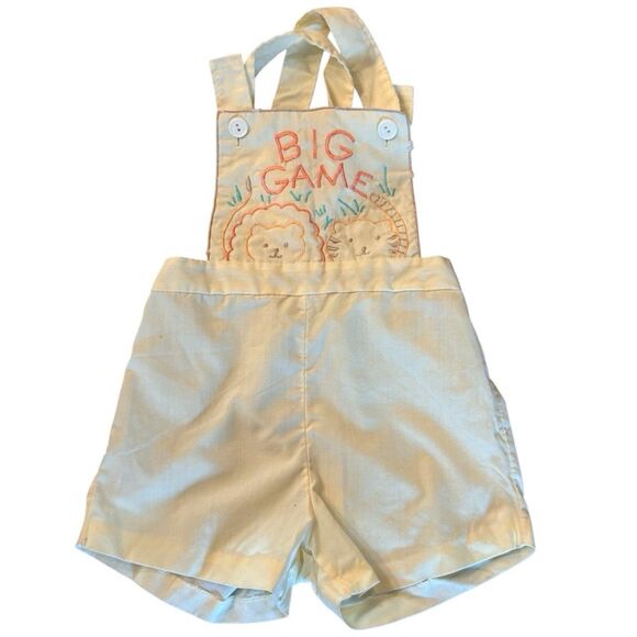 Vintage Mayfair Yellow Baby Overalls Shorts Embroidered Animals 18 Months - Picture 1 of 4